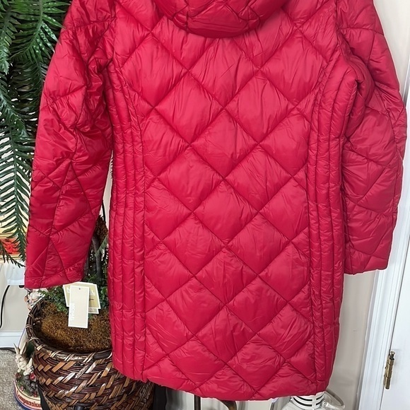 Brand New Michael Kors Zippered Down Alternative Packable Red Jacket Hooded Coat - Picture 10 of 16